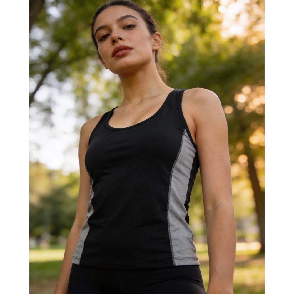 Athleta‎ Start Up Womens M Medium Black Grey Athletic Tank Racerback Shelf Bra